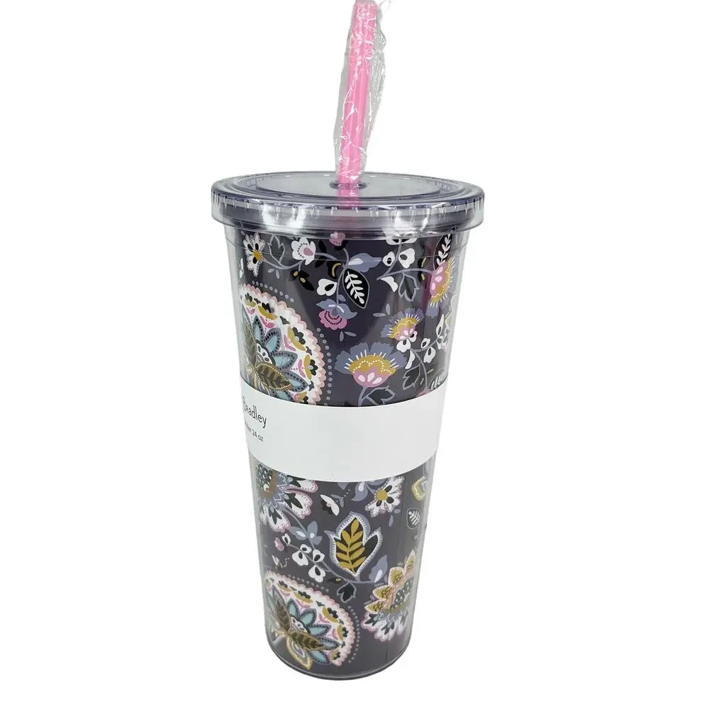 Vera Bradley Double Wall Travel Tumbler 24 oz Straw New